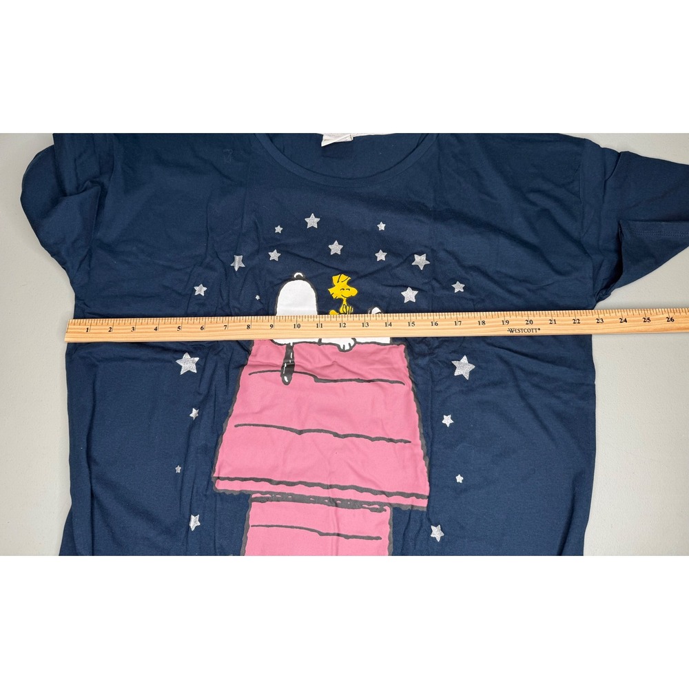 Peanuts Snoopy Woodstock Sleeping Under Stars Navy Blue Sleep Shirt NWT L - Picture 4 of 5